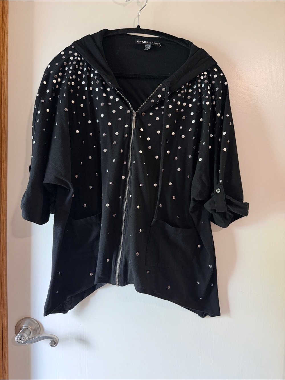 Chaus Sport Black Studded Zip-Front Bomber Hoodie